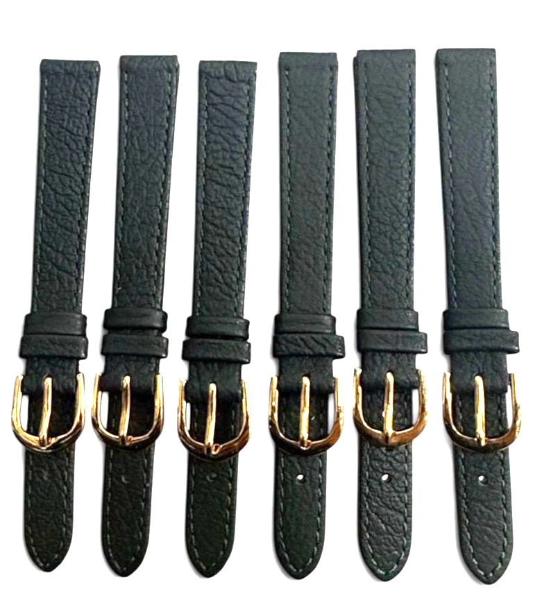 (set of 6) 12mm Quality Genuine Leather FLAT Dark Green Color Watch Band