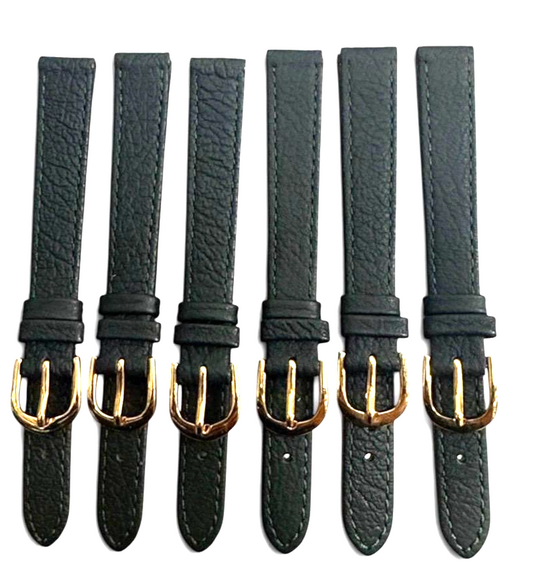 (set of 6) 12mm Quality Genuine Leather FLAT Dark Green Color Watch Band