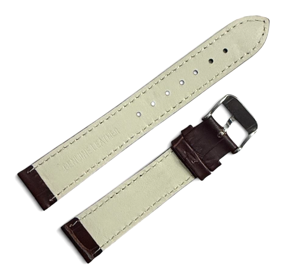 New Watch Band Brown 18MM Genuine Leather Alligator Grain Flat Slim