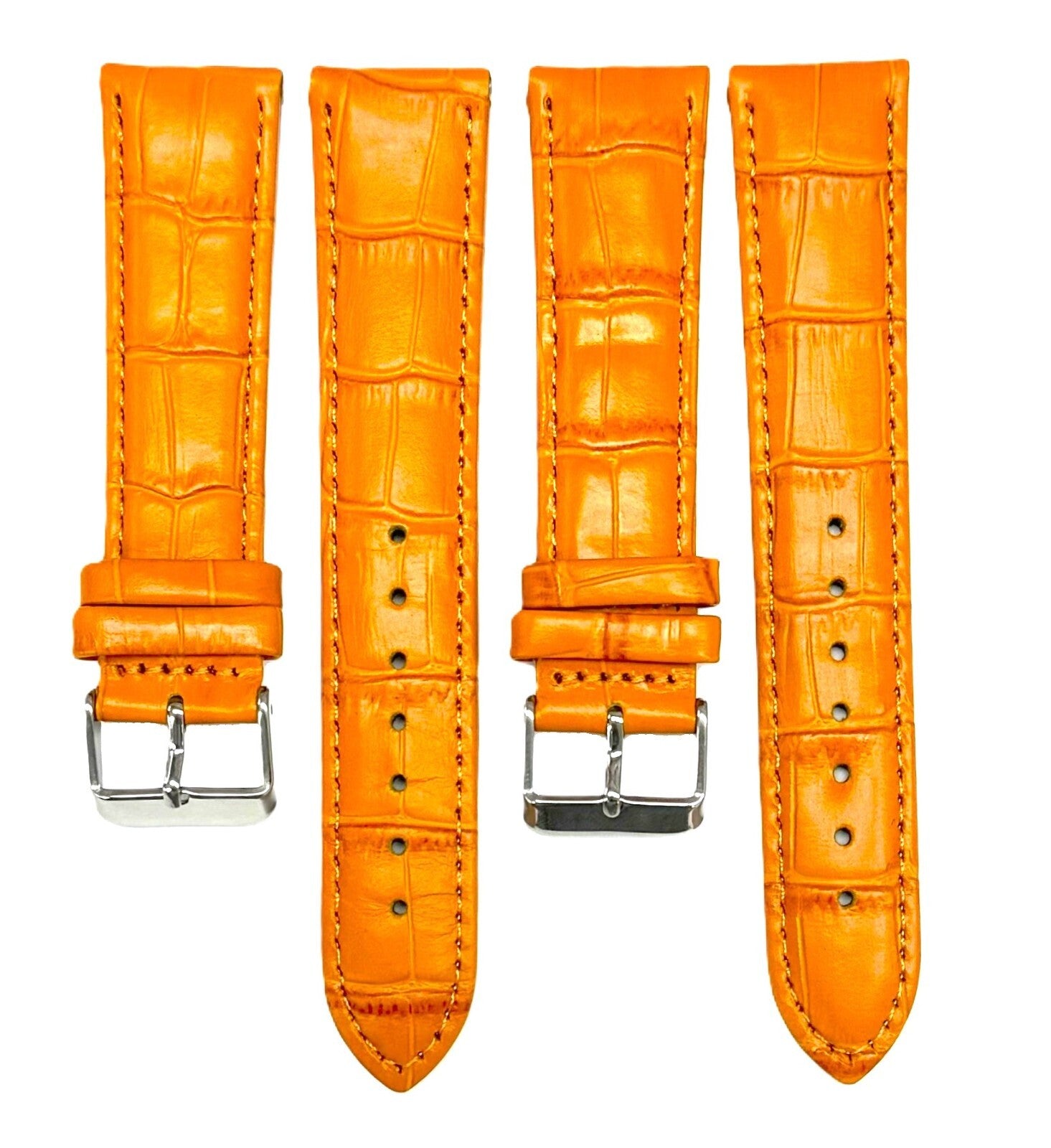 18mm Genuine Leather Watch Band, Sunshine Orange, Padded Alligator Grain Style