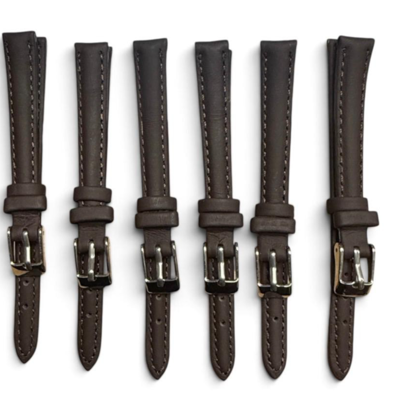 (SET OF 6) 10MM D.BROWN UNIVERSAL Genuine Leather Watch Band Strap