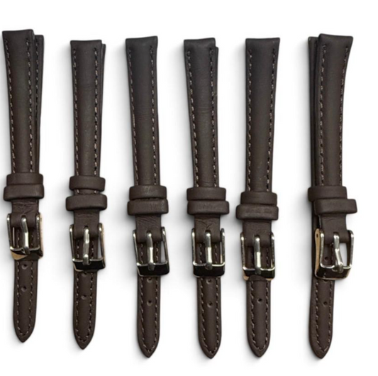 (SET OF 6) 10MM D.BROWN UNIVERSAL Genuine Leather Watch Band Strap