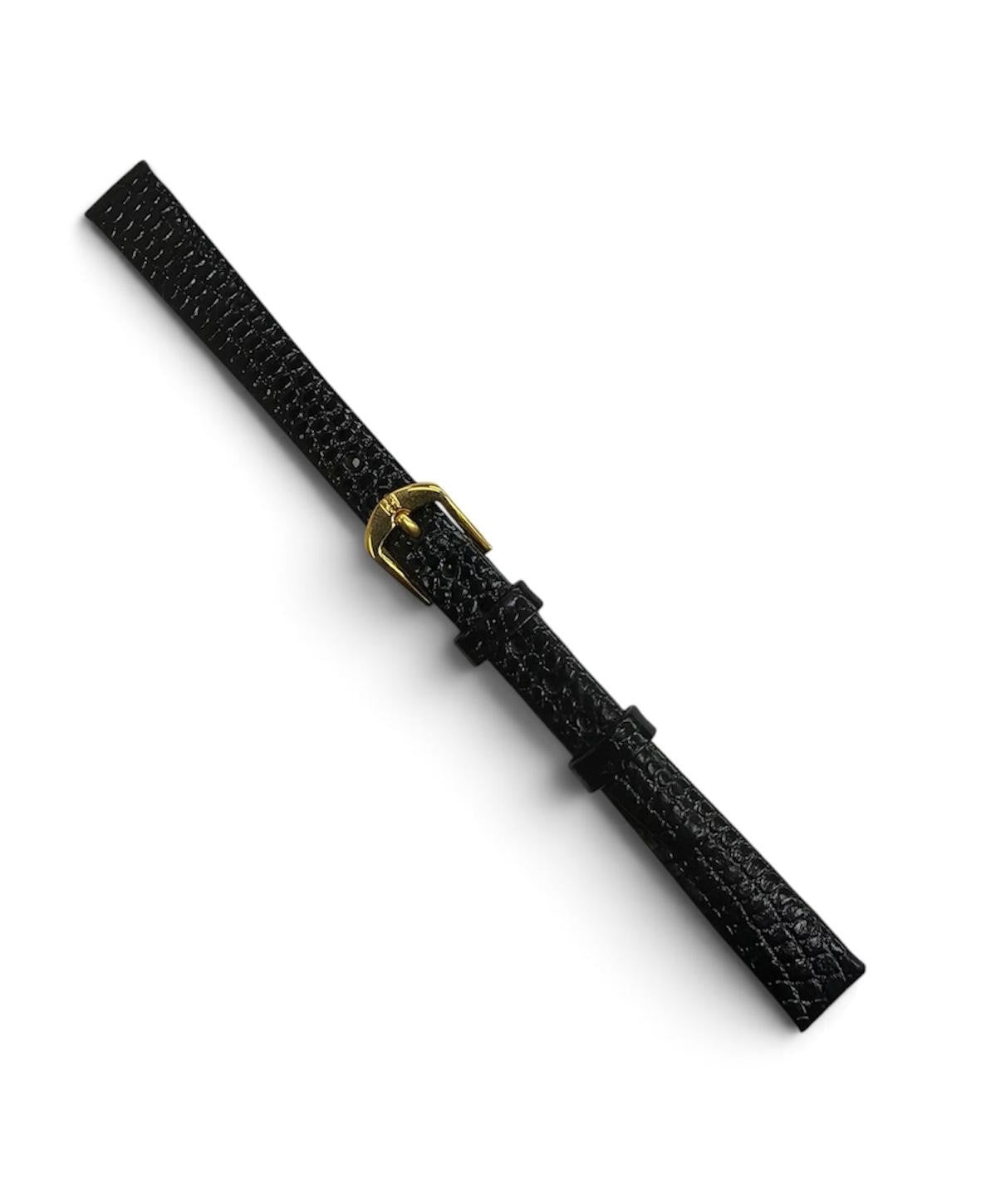 Hirsch Rainbow Black  Leather Watch Band with Gold Tone Buckle 10mm