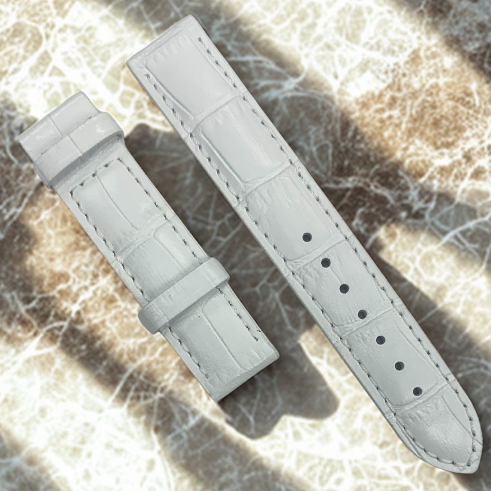 White Leather Watch Band - 16mm Lug 16mm Buckle - Compatible w Tissot T610029084