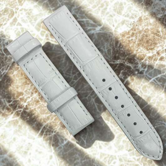 White Leather Watch Band - 16mm Lug 16mm Buckle - Compatible w Tissot T610029084