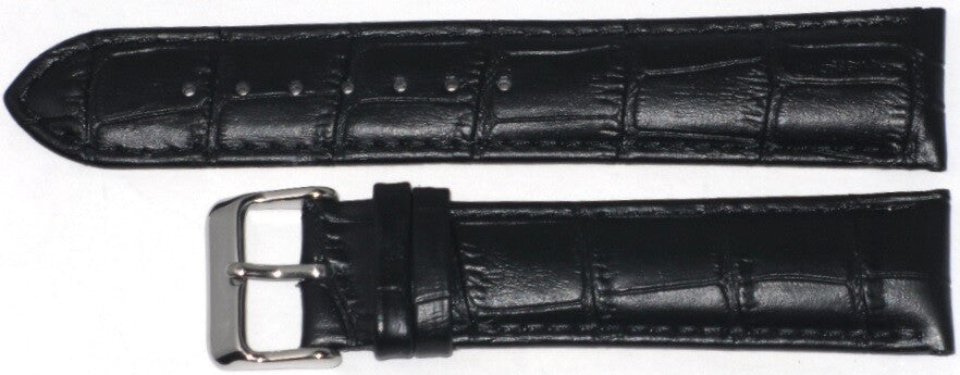 Watch Band Genuine Leather Alligator Grain Black Padded 12mm to 30mm(A1 Quality)