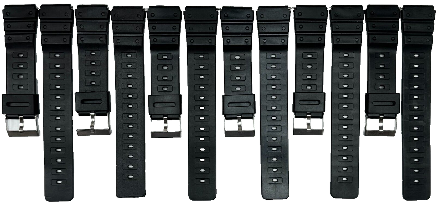 Lot Of 6, 19MM PVC RESIN Black Comfort Watch Band Replacement for CASIO watches