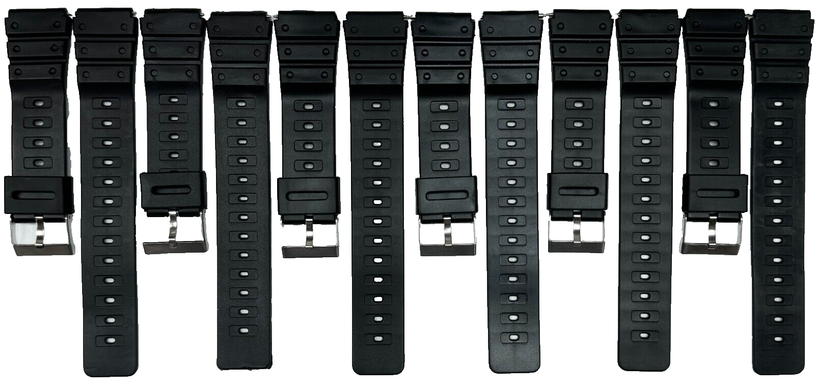 Lot Of 6, 19MM PVC RESIN Black Comfort Watch Band Replacement for CASIO watches