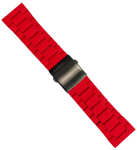 Red 28mm Silicone Watch Band with SS Links – Fits Diesel DZ7396, DZ7370, DZ4289