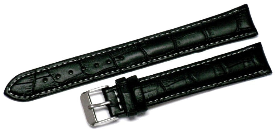 Watch Band Alligator Grain Black  Stitches High Quality Genuine Leather 18mm XXL