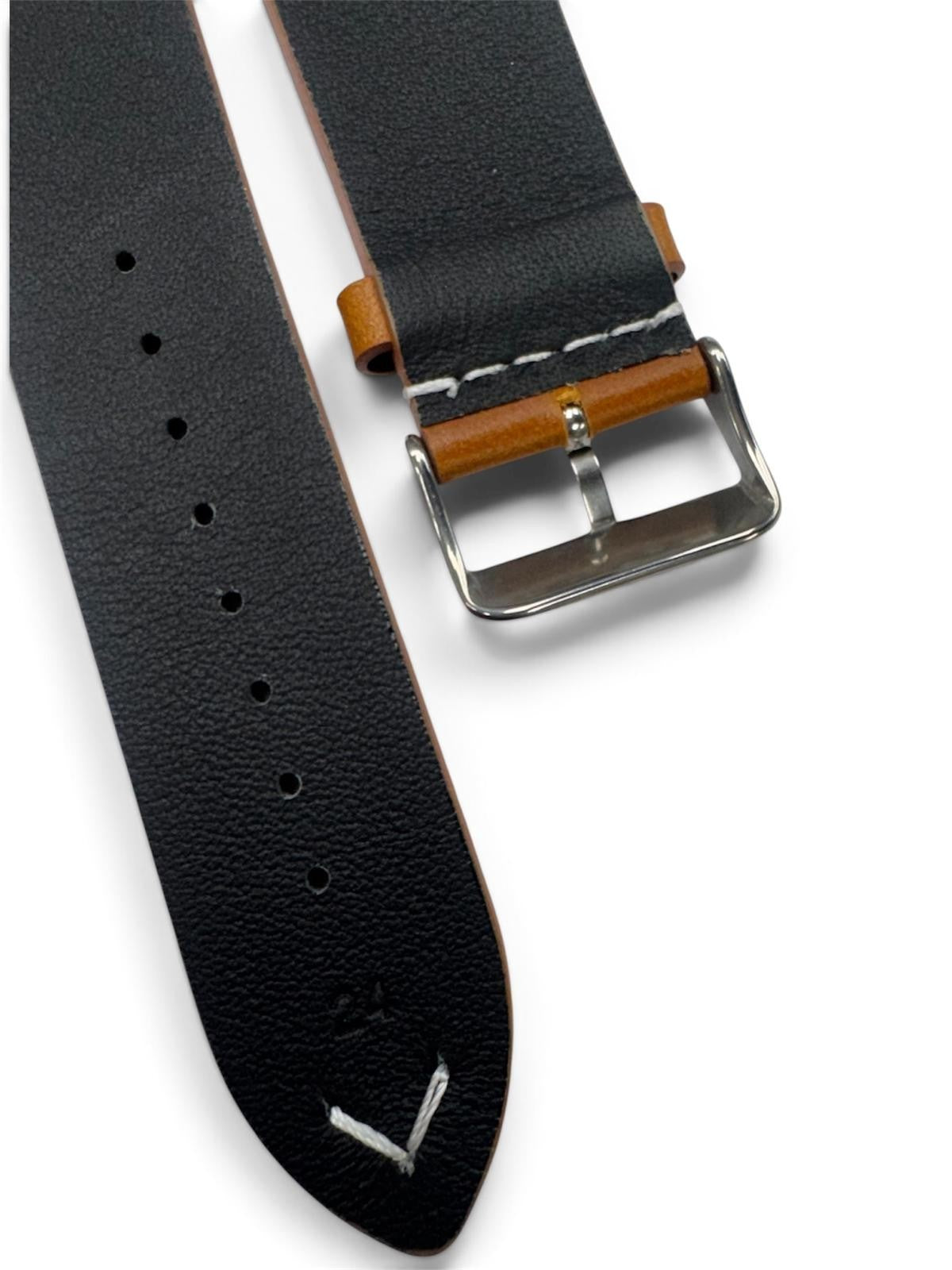STITCHED GENUINE LEATHER UNIVERSAL WATCH BAND 24mm TAN BROWN COLOR