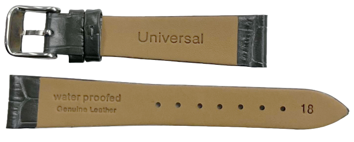 1PC Iron Grey Leather Flat Unstitched Alligator Grain Watch Band Size 18MM