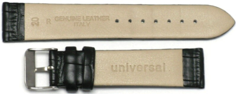 Watch Band Black Genuine Leather Alligator Grain (Flat) 16MM  for Men Watches