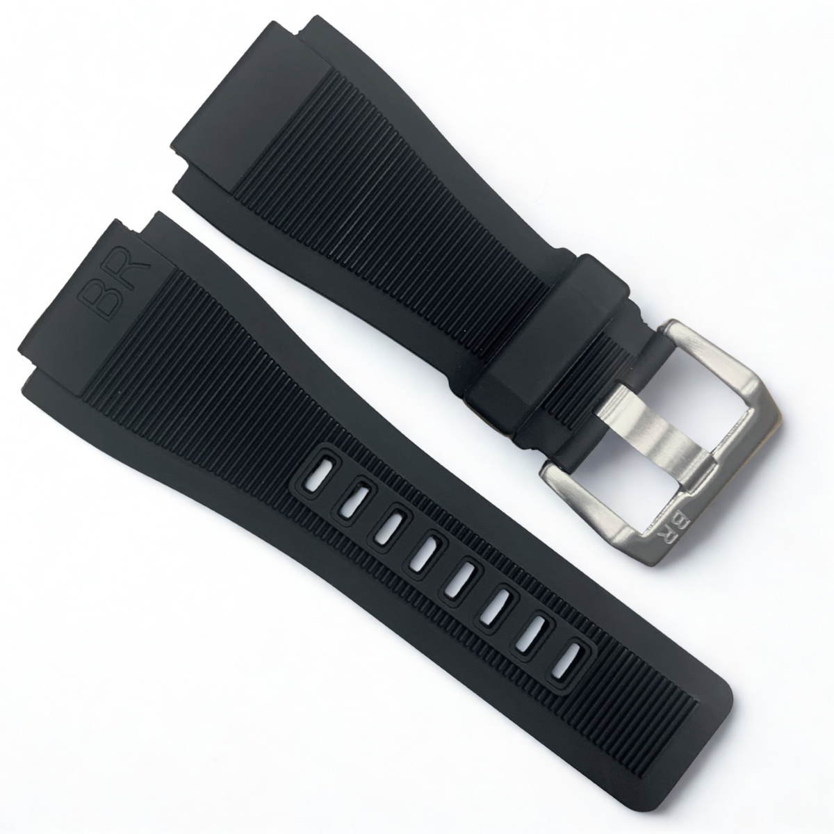 Black Rubber Strap - 33mm Band 24mm Lug | Stainless Steel Buckle for Bell & Ross