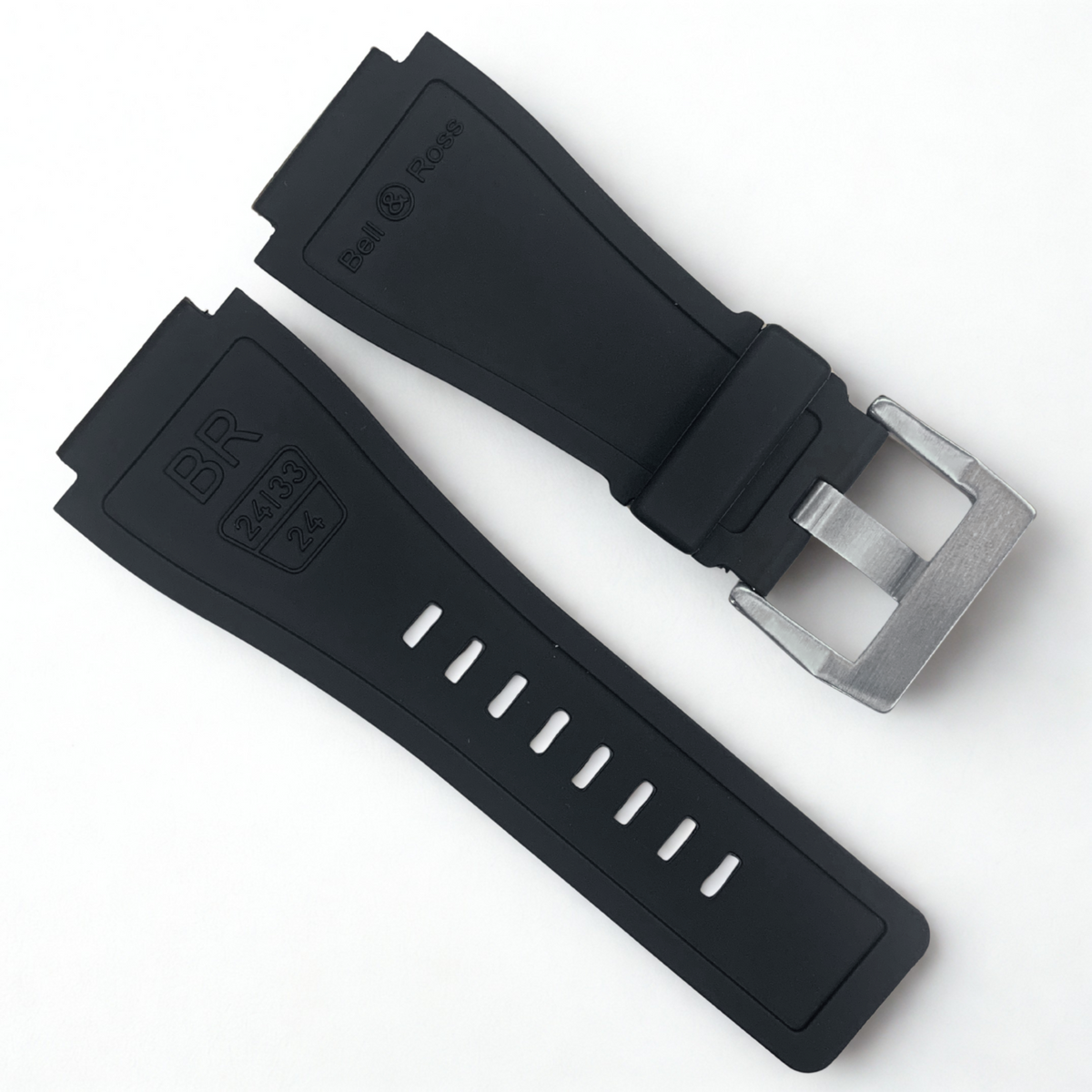 Black Rubber Strap - 33mm Band 24mm Lug | Stainless Steel Buckle for Bell & Ross