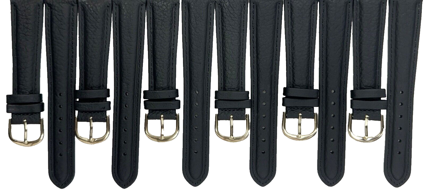 Genuine Leather lot of 6 Watch Bands 20mm Padded  Plain Grain Stitched in Black