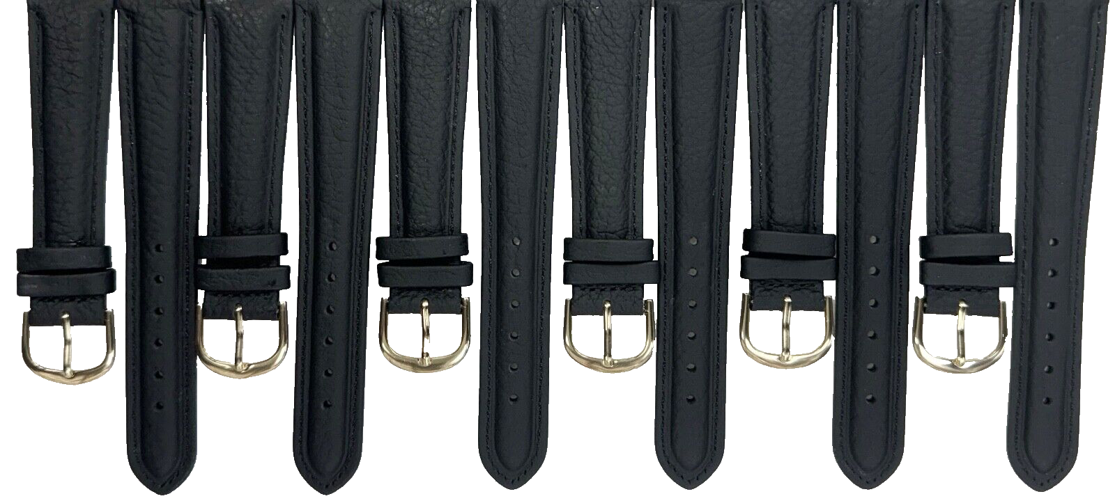 Genuine Leather lot of 6 Watch Bands 20mm Padded  Plain Grain Stitched in Black