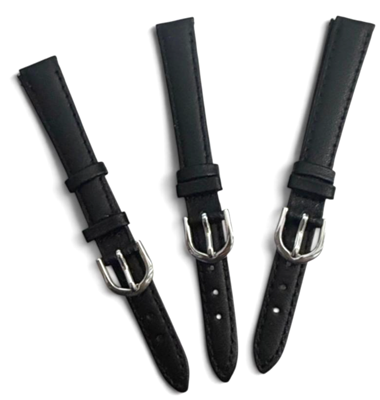 (set of 6)12mm BLACK Genuine Leather Watch Band Strap WITH PINS