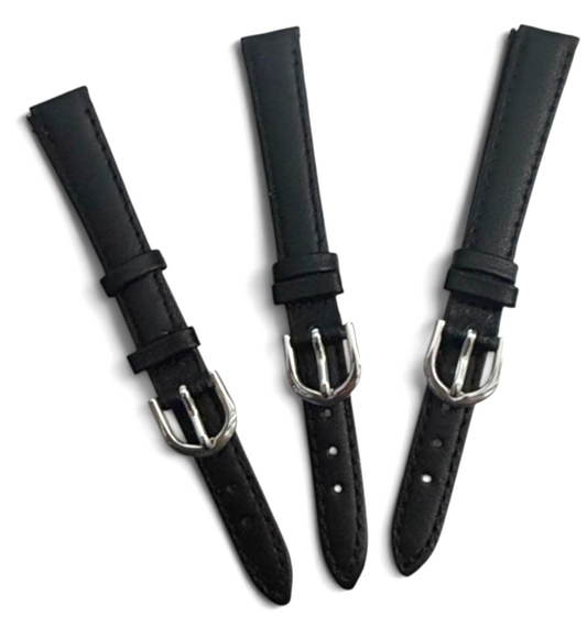(set of 6)12mm BLACK Genuine Leather Watch Band Strap WITH PINS