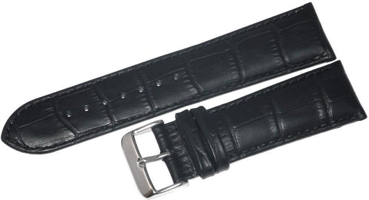 16mm Black Genuine Leather Alligator Grains Padded Watch Band