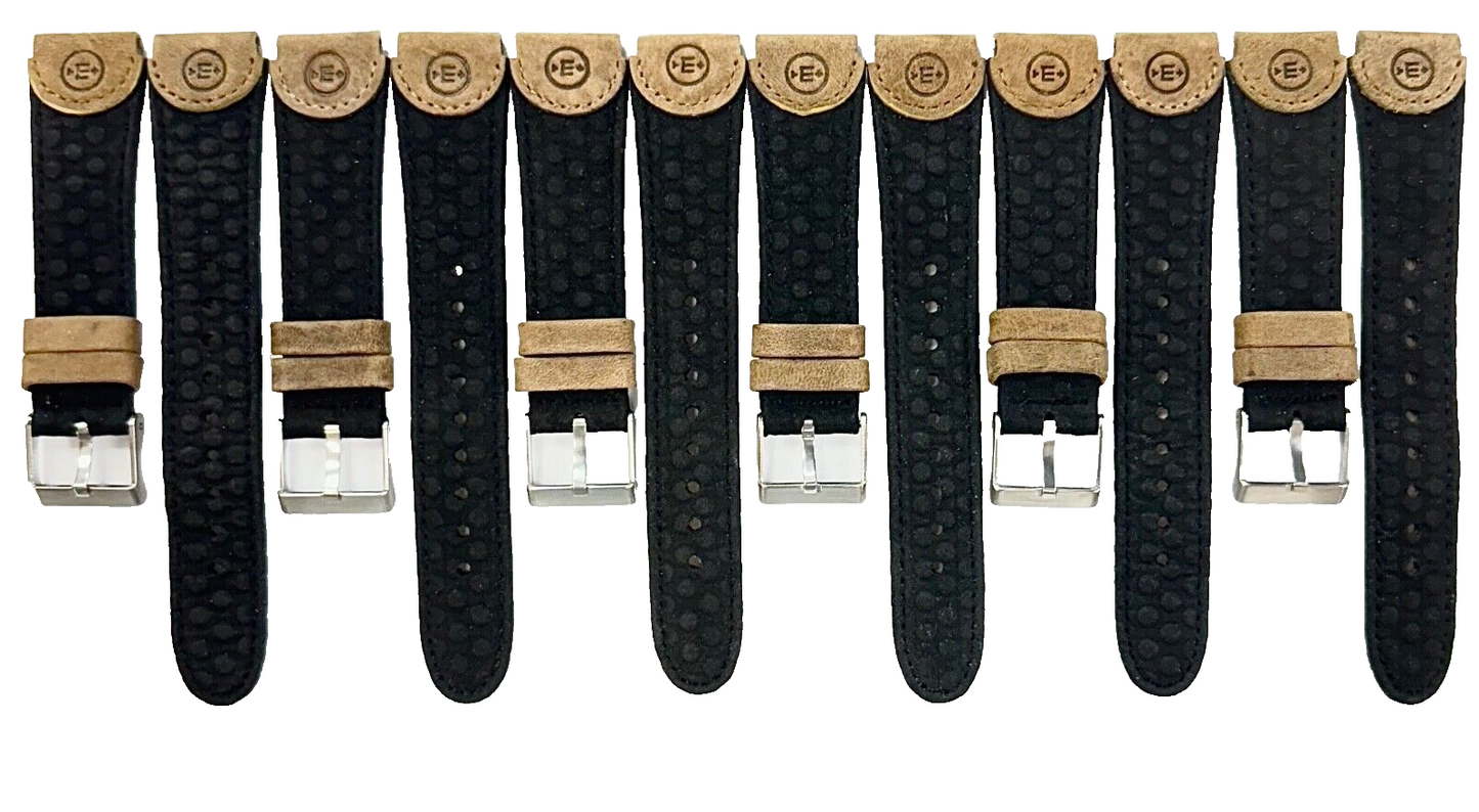 18 MM  Black Genuine Leather Watch Band with stitches and bumps (Lot of 6 bands)