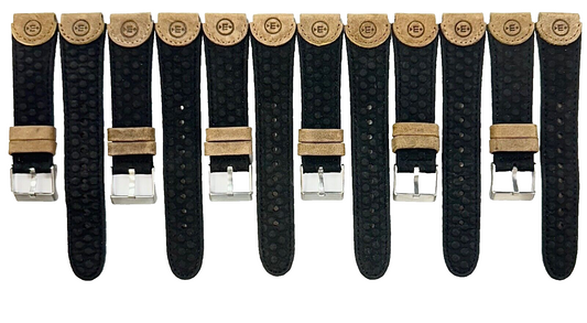 18 MM  Black Genuine Leather Watch Band with stitches and bumps (Lot of 6 bands)