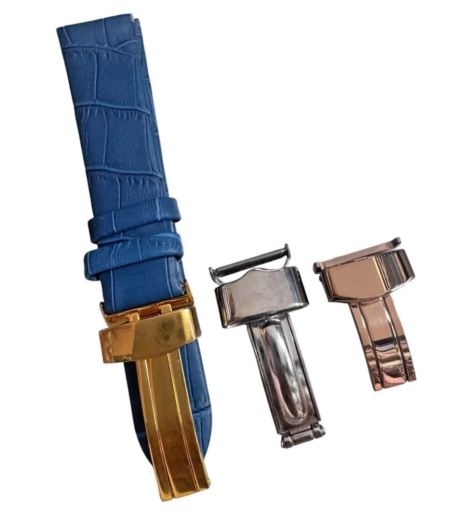 16/18/20/22/24MM BLUE WATCH BAND Alligator Grain Deployment Clasp