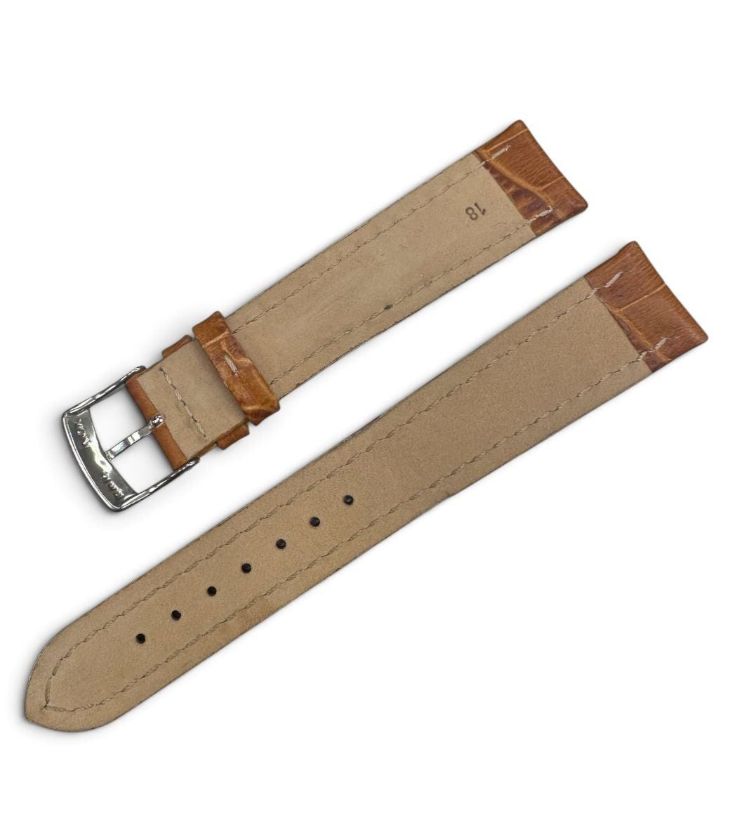 18MM TAN BROWN LEATHER ALLIGATOR GRAIN PADDED STITCHED WATCH BAND