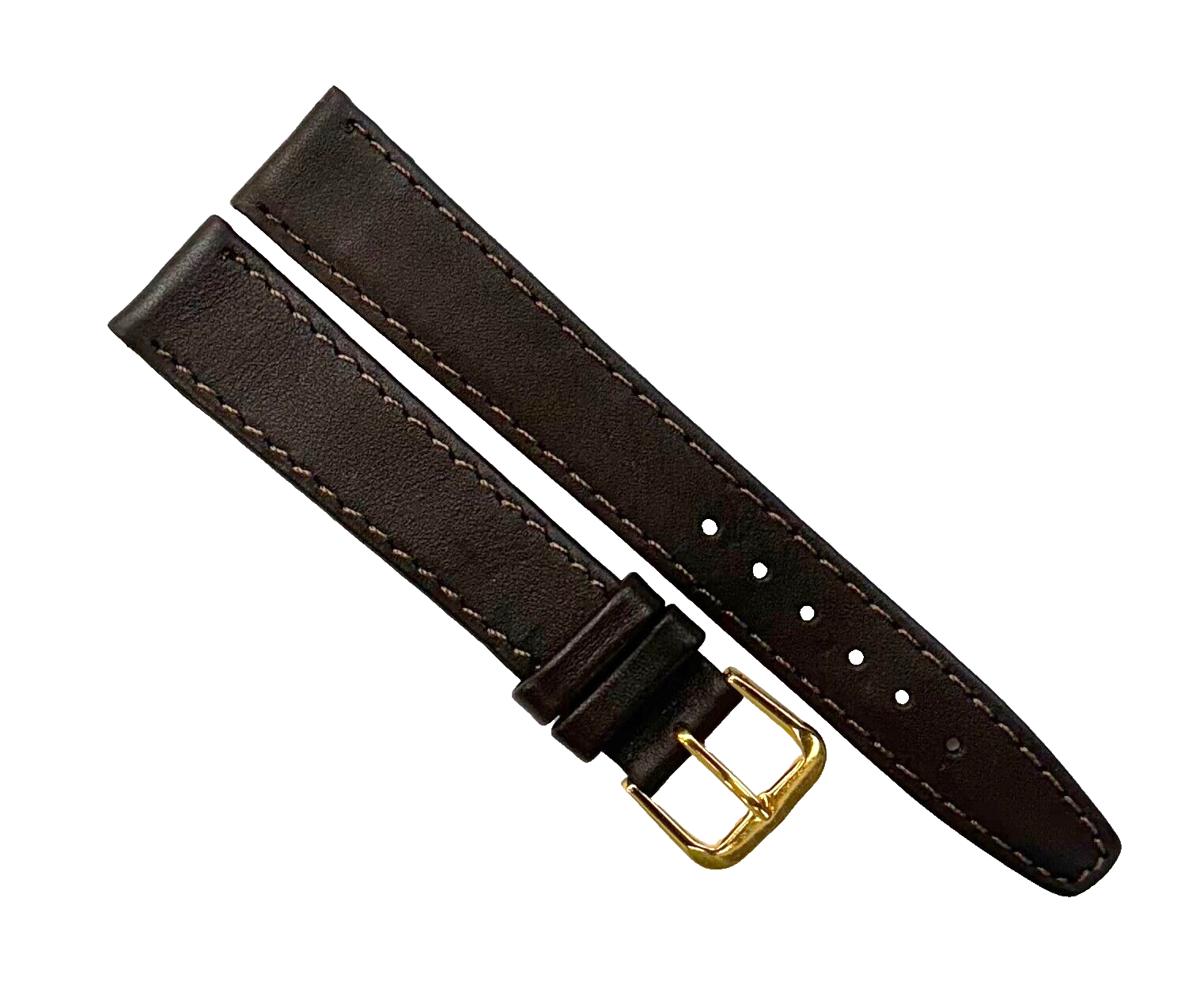 Watch Band Plain Dark Brown Genuine Leather  Flat Stitched 16mm
