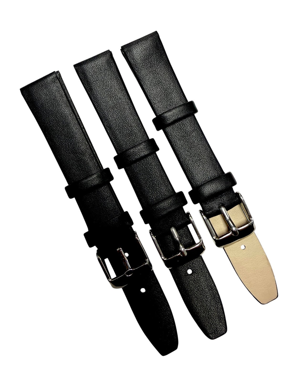 3 Piece 22mm Genuine Leather Black Watch Band – Slim Flat Grain Strap (Set of 3)