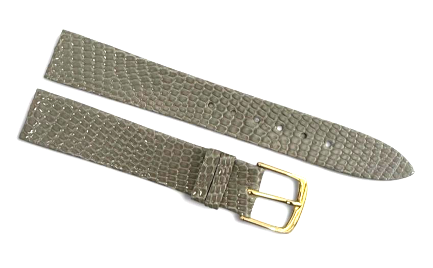 Vintage Downing Gray Lizard Grain w Gold Tone Buckle Watch Band 16mm