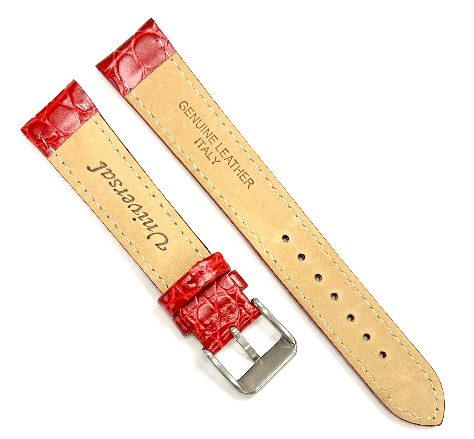 (18-30) mm Genuine Leather Red Crocodile Grain Watch Band, Padded & Stitched