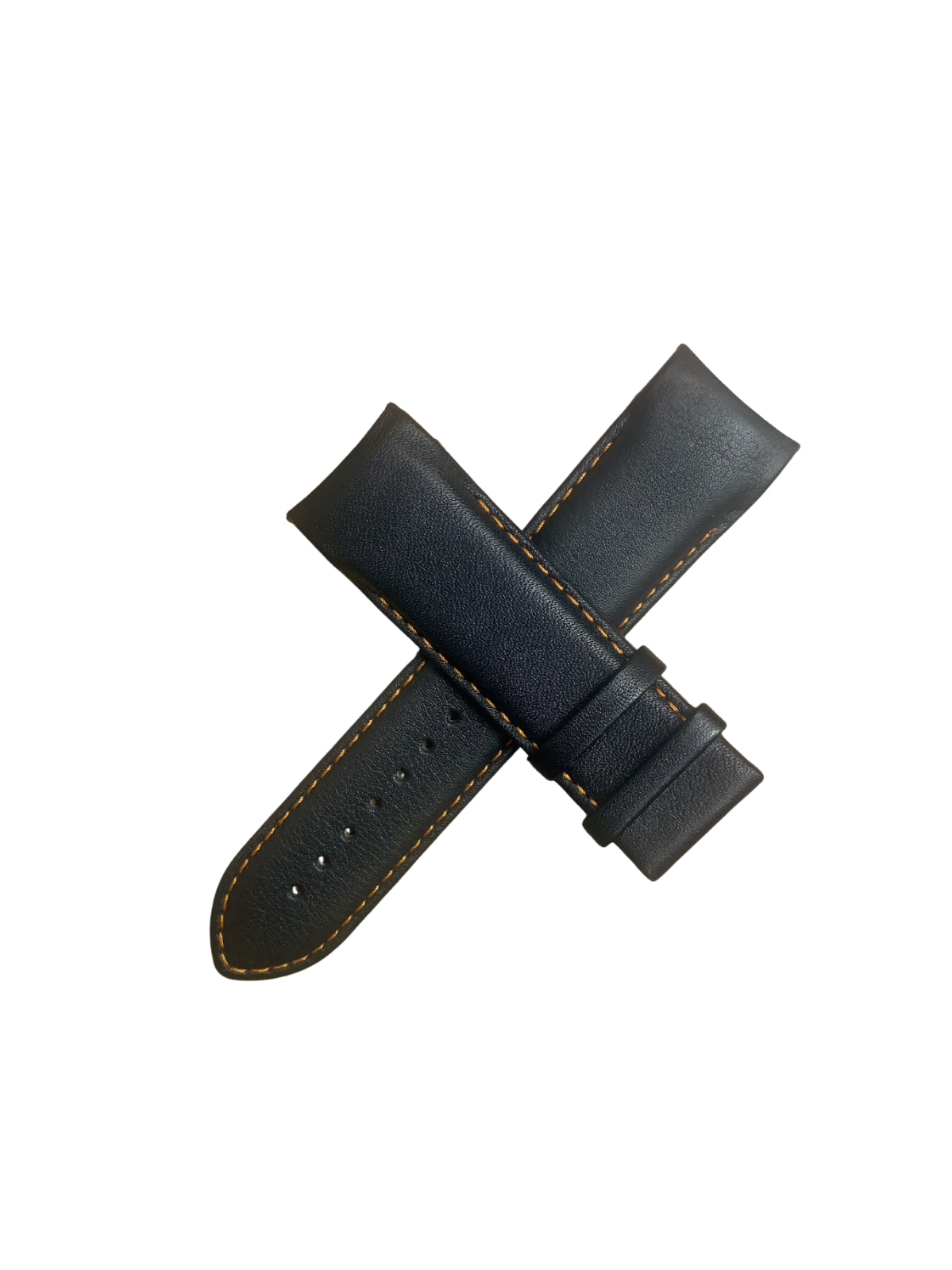 Tissot T610028614 Black Leather - Watch Band 24mm Lug 22mm Buckle -Orange Stitch
