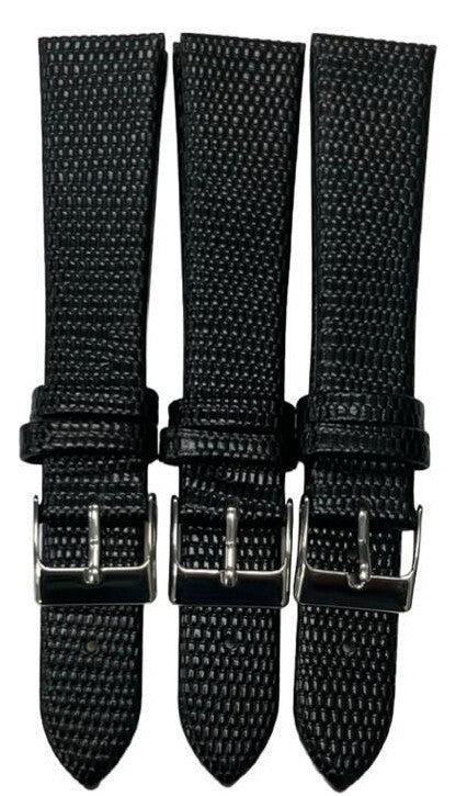 Best Quality Watch Bands Genuine Leather Lizard Grain Flat Black 12- 24mm