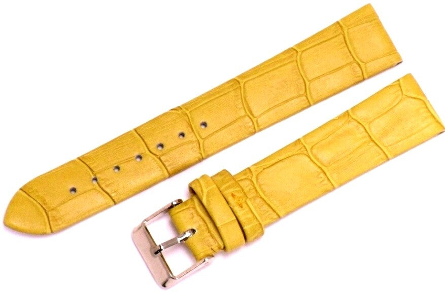 Lot of 6Pcs.Watch Bands  Genuine Leather Alligator Grain Yellow Flat 18mm 