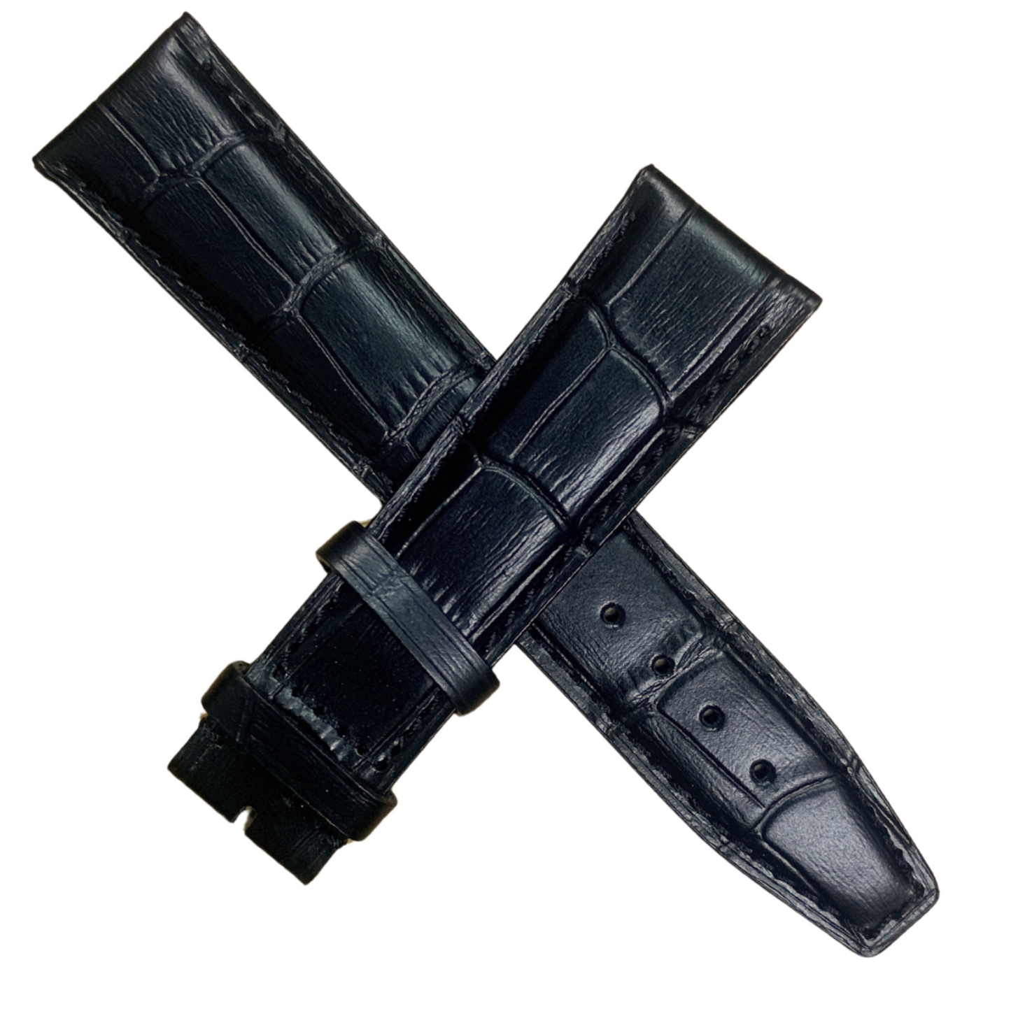 Black Leather Watch Band – Crocodile Pattern Strap | Multiple Sizes - For IWC