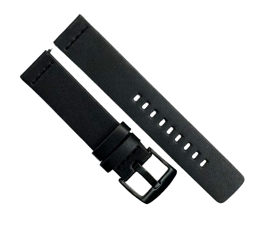 New Watch Band, Black plain color, Plain Genuine Leather 20MM with easy pin