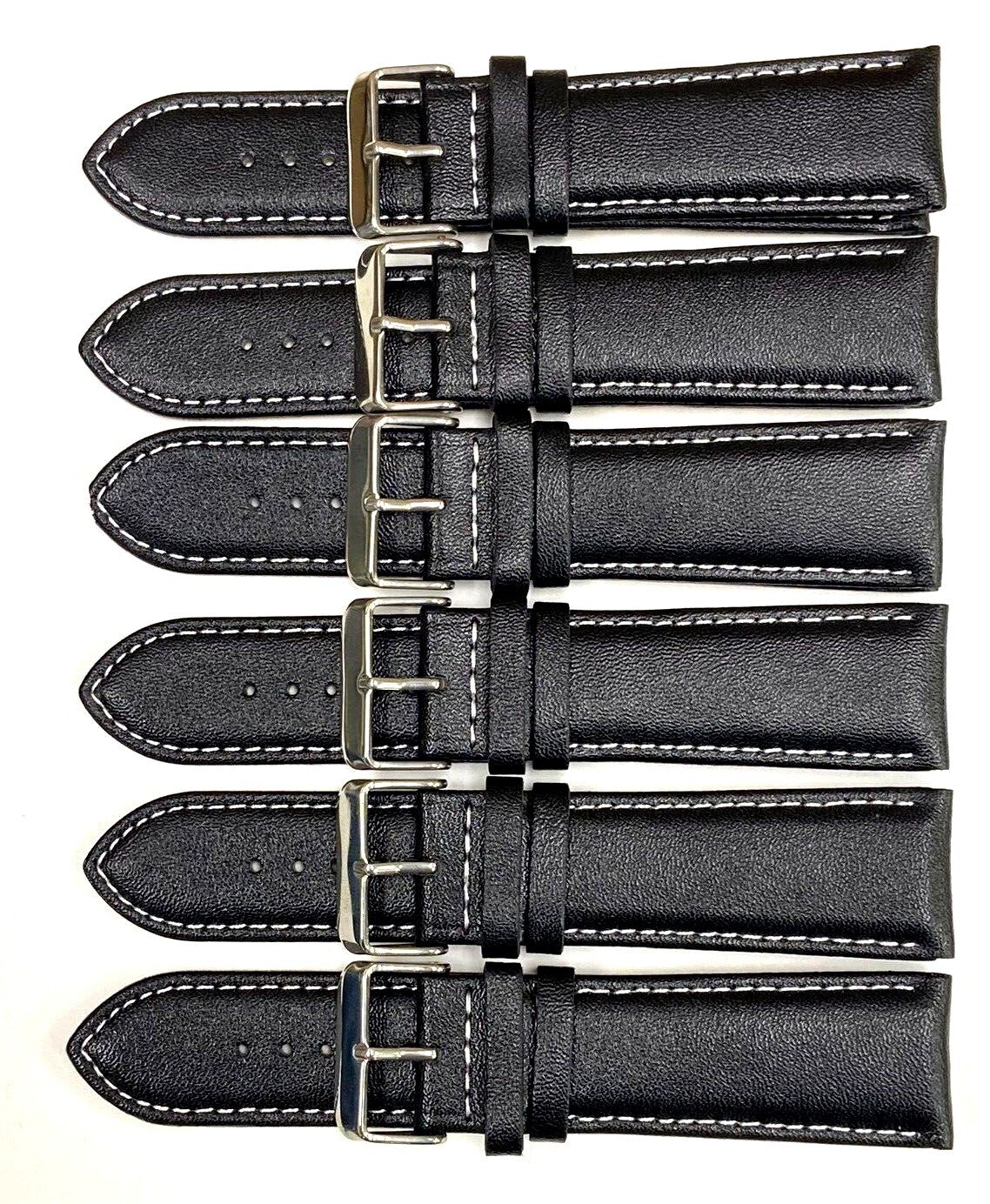 Watch Band Genuine Leather Plain PADDED With Stitches Black Color Of Size 24MM