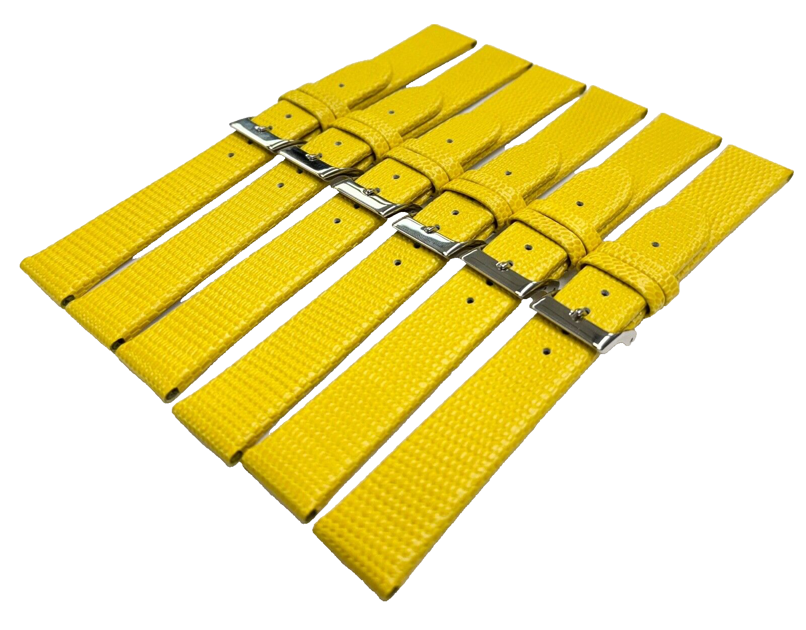 Lot of 6 Watch Bands Genuine Leather Lizard Grain YELLOW Flat 16mm