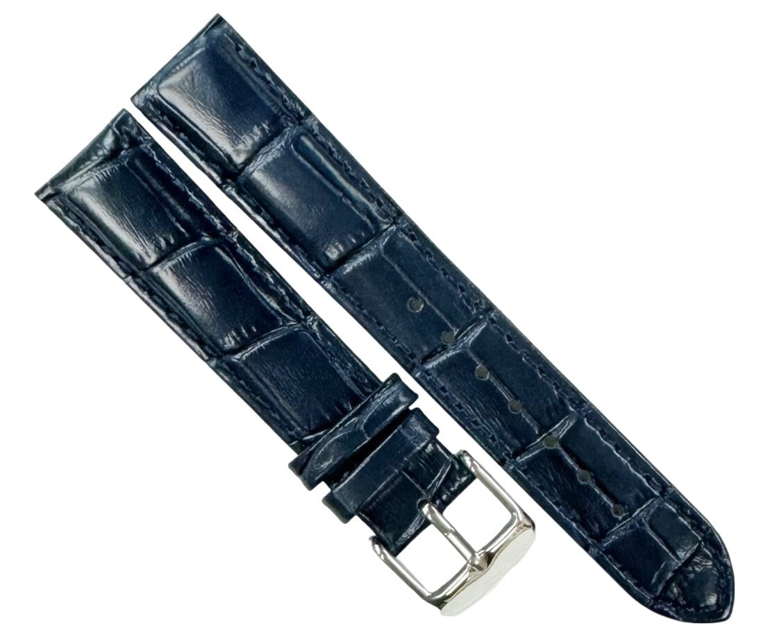 Watch Band Genuine Leather Alligator Grain Blue Padded,Stitched 18mm