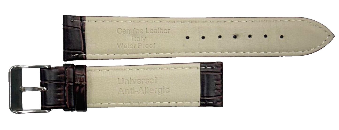Lot of 6 Watch Bands D.Brown Genuine Leather Alligator Grain Flat Stitch 16x14mm