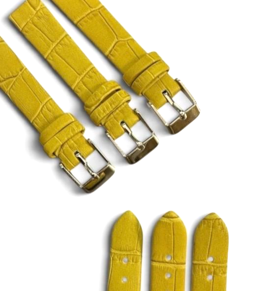 set of 3 Watch Band Genuine Leather Alligator Grain Yellow Flat 14mm