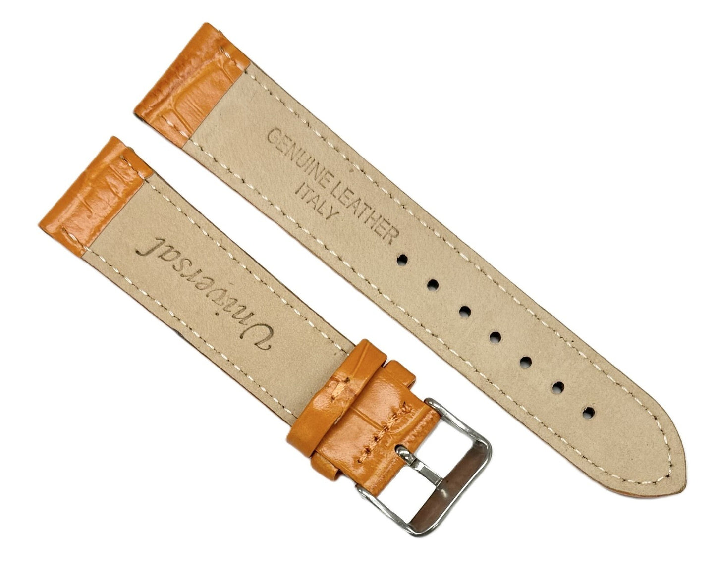 18mm Genuine Leather Watch Band, Sunshine Orange, Padded Alligator Grain Style