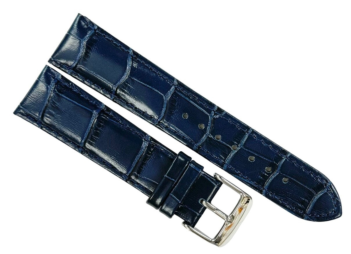 Watch Band Genuine Leather Alligator Grain Blue Padded,Stitched 22mm