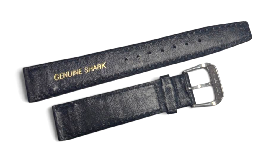 18mm Black Genuine Shark Leather Padded Stitched Watch Band