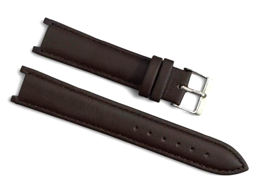 18 MM Plain Padded Brown Genuine Leather Watch Band with stitches