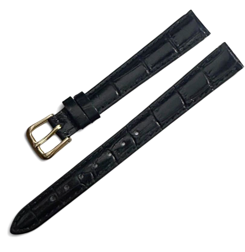 Black 12MM PADDED LEATHER STRAP BAND FOR WATCH GOLD Buckle