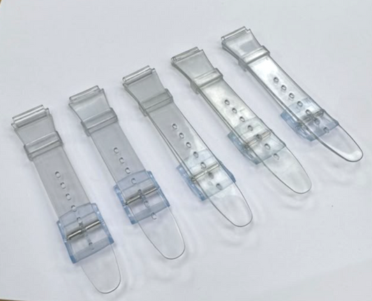 SET OF 5 17MM Plastic PVC Watch Band Flat Clear White without Pins