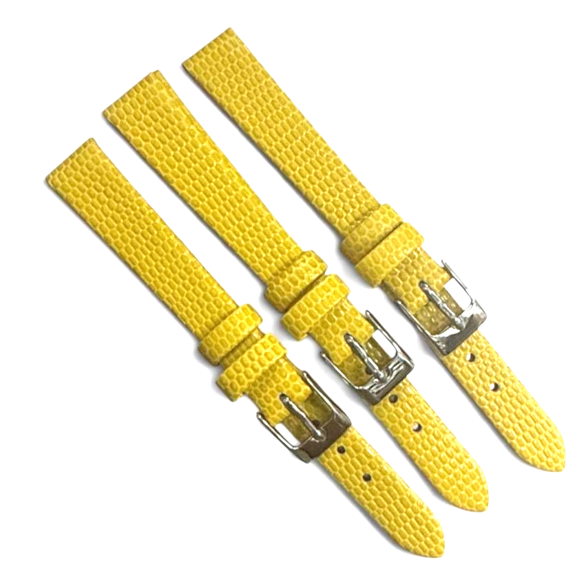 (Set of 3) Watch Band Genuine Leather Lizard Grain YELLOW Flat 12/14mm