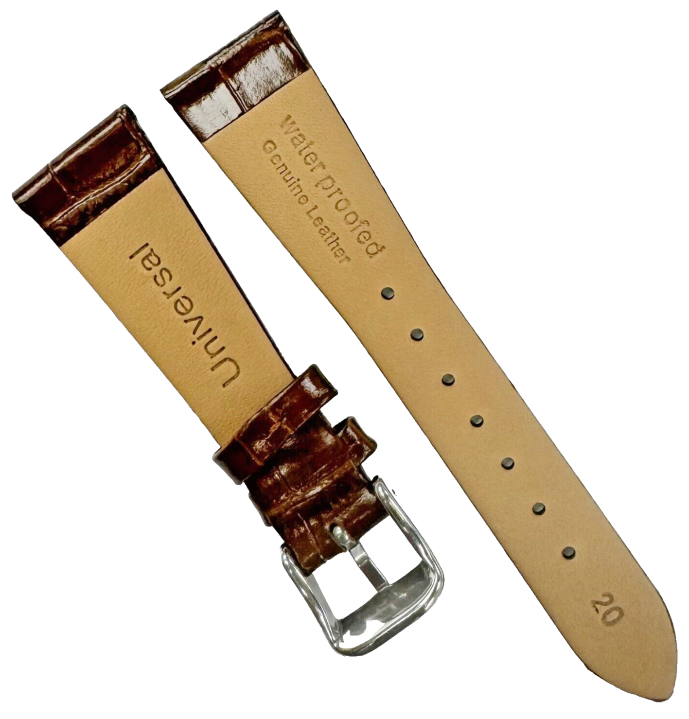 Best Quality,Watch Band Short 20MM Genuine Leather Brown Alligator Grain Flat